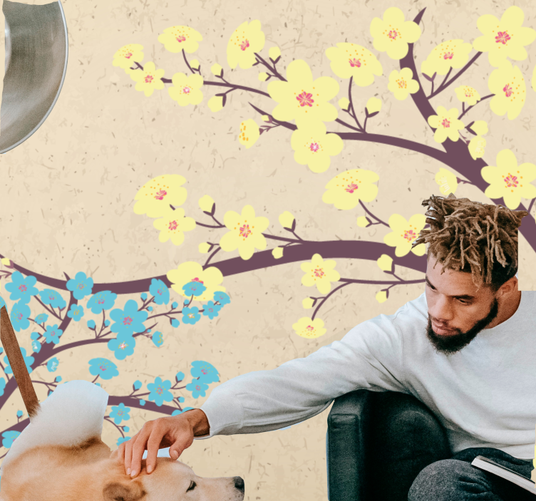 Fototapeter blommor gula blomkvistar - Tenstickers