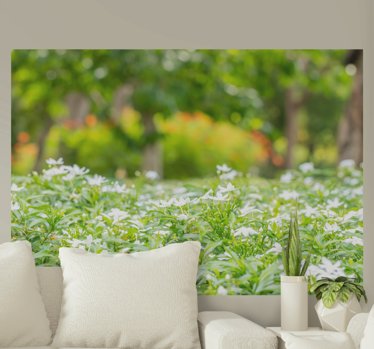 Fototapeter blommor lush vita blommor - Tenstickers