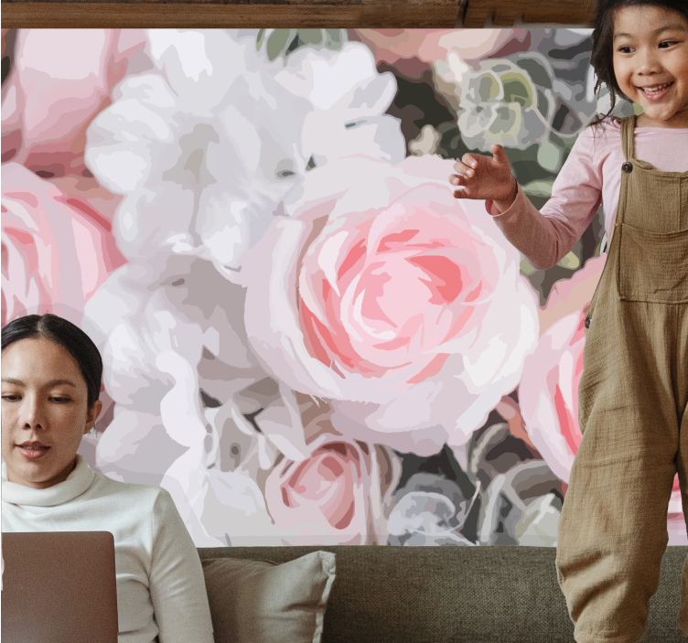 Fototapeter blommor romantiska rosa rosor - Tenstickers