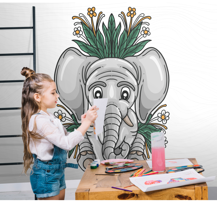 Fototapeter djur elefant med blommor - Tenstickers