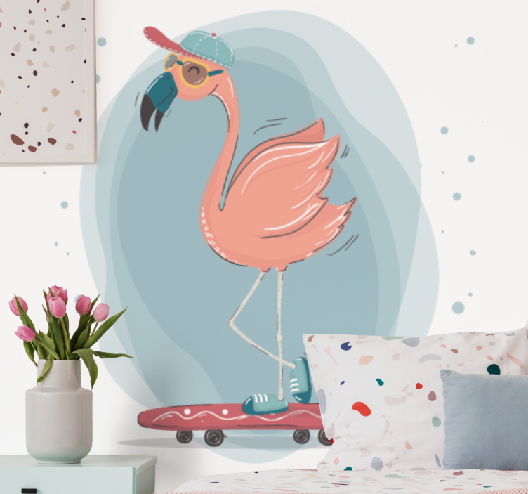 Fototapeter djur flamingo skateboardkul - Tenstickers