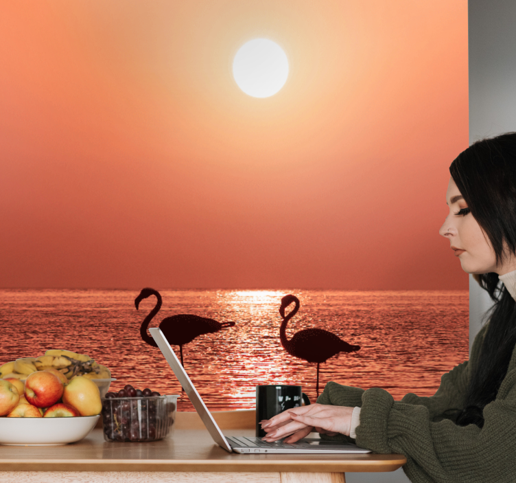 Fototapeter djur flamingo solnedgångsbild - Tenstickers