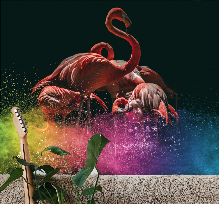 Fototapeter djur flamingofest splash - Tenstickers