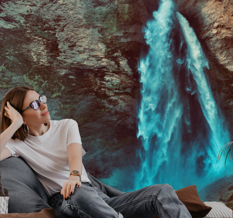 Fototapeter fjäll storslagen vattenfallsperspektiv - Tenstickers