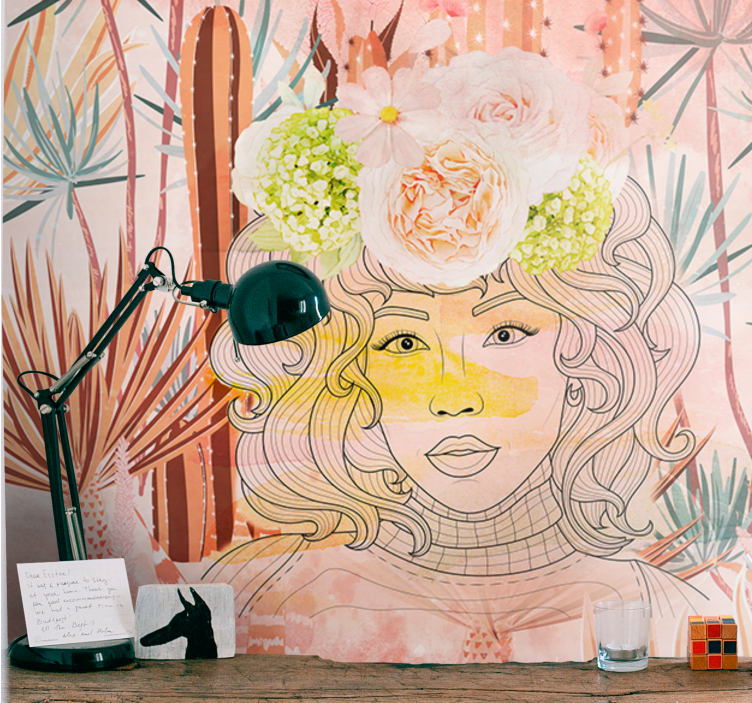 Fototapeter konst blomsterporträtt illustration - Tenstickers