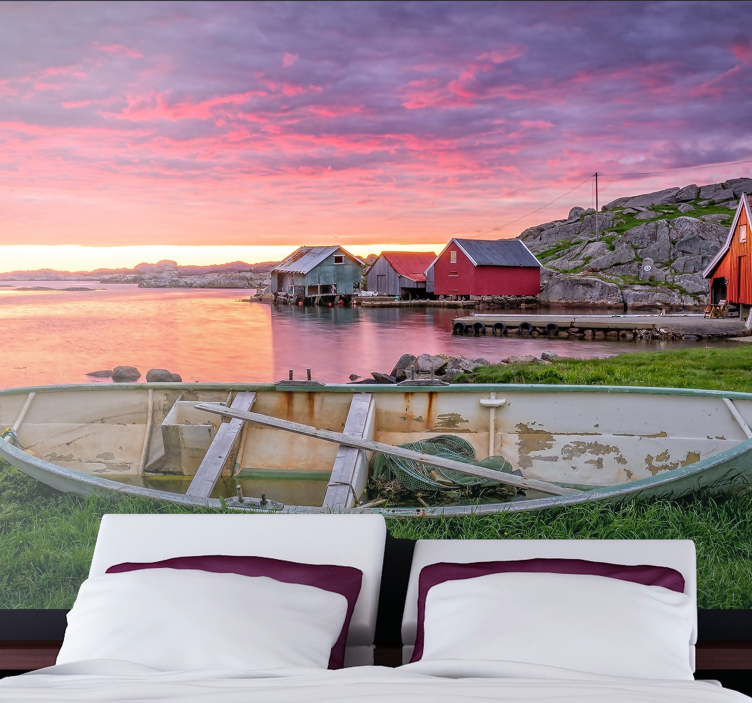 Fototapeter landskap vacker kustby - Tenstickers