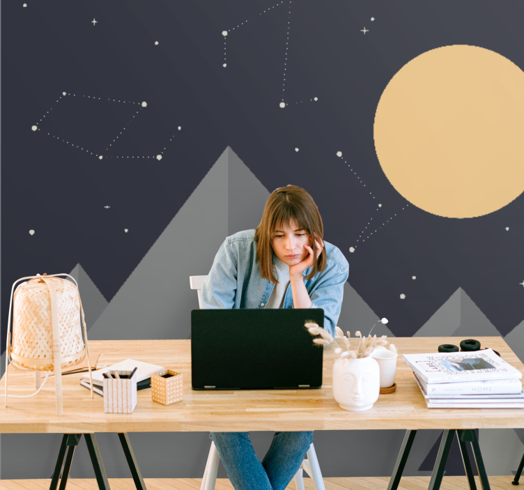 Fototapeter rymden månbelysta bergstoppar - Tenstickers