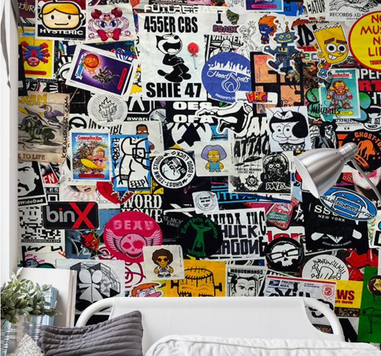 Fototapeter urban konst färgglad klistermärke collage - Tenstickers