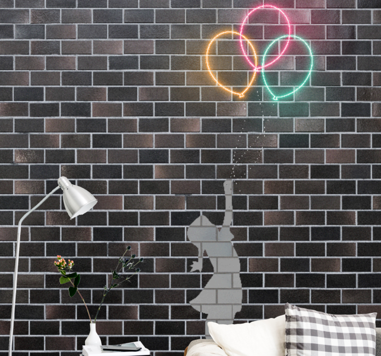 Fototapeter urban konst flicka når ballonger - Tenstickers