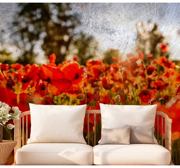 Fototapeter vallmor blommande vallmofält - Tenstickers