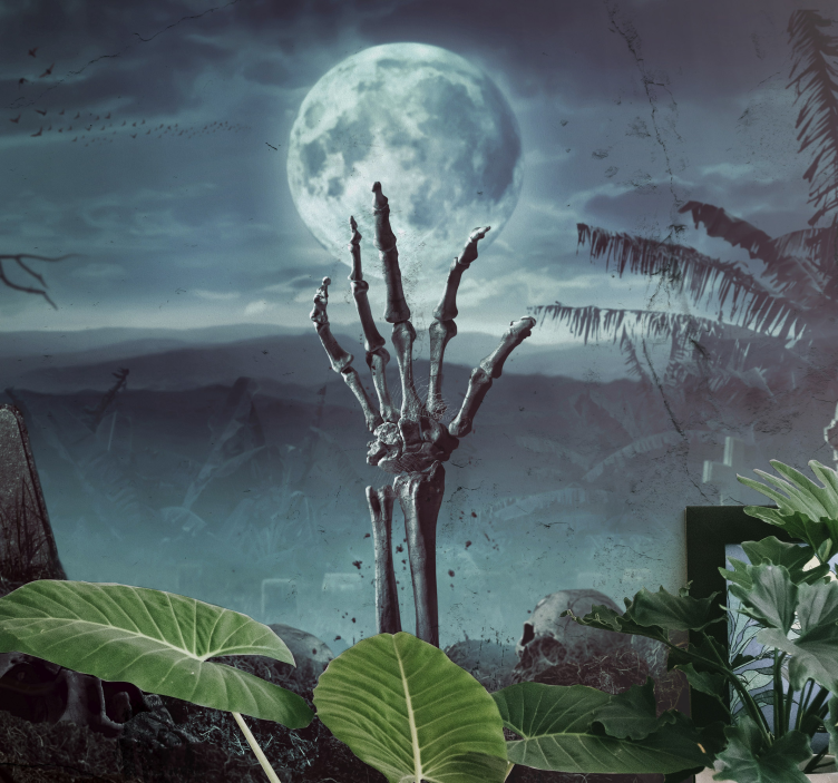 Fullmåne på gravgård halloween fototapet - Tenstickers