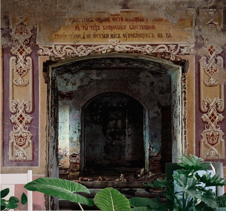 Gammal vintage betong vardagsrum fototapet - Tenstickers