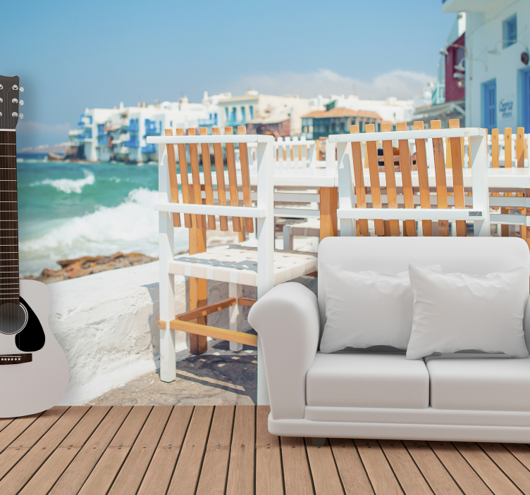 Grekiskt kafélandskap fototapet - Tenstickers