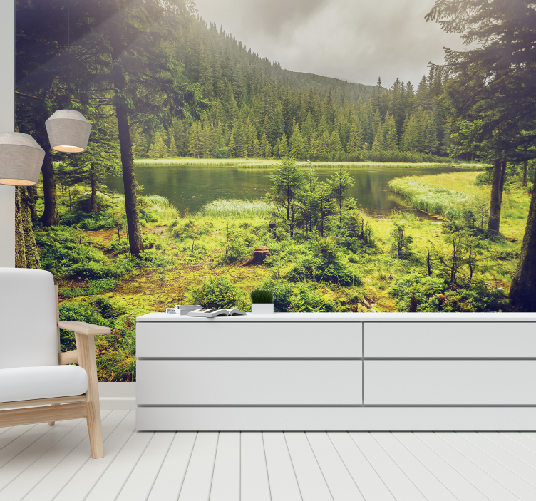 Gröna träd skog fototapet - Tenstickers