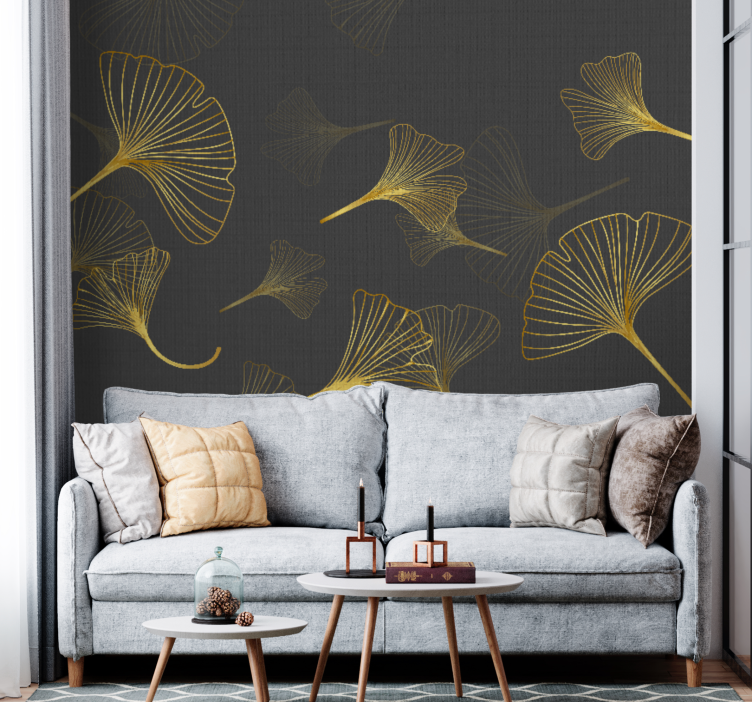 Gyllene ginko blad guld vintage fototapeta - Tenstickers