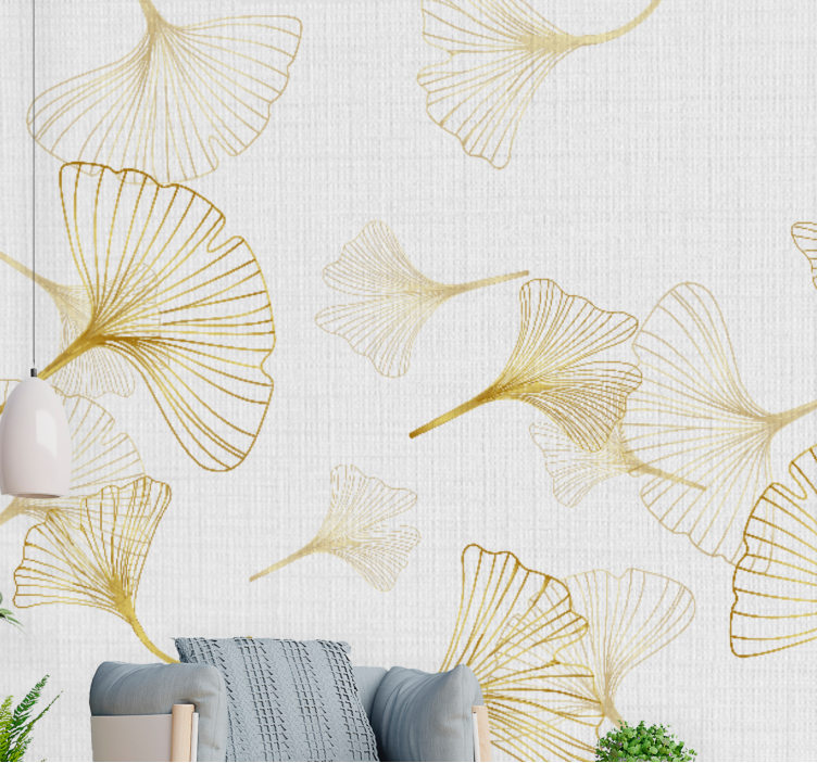 Gyllene ginko blad vintage tapeter - Tenstickers