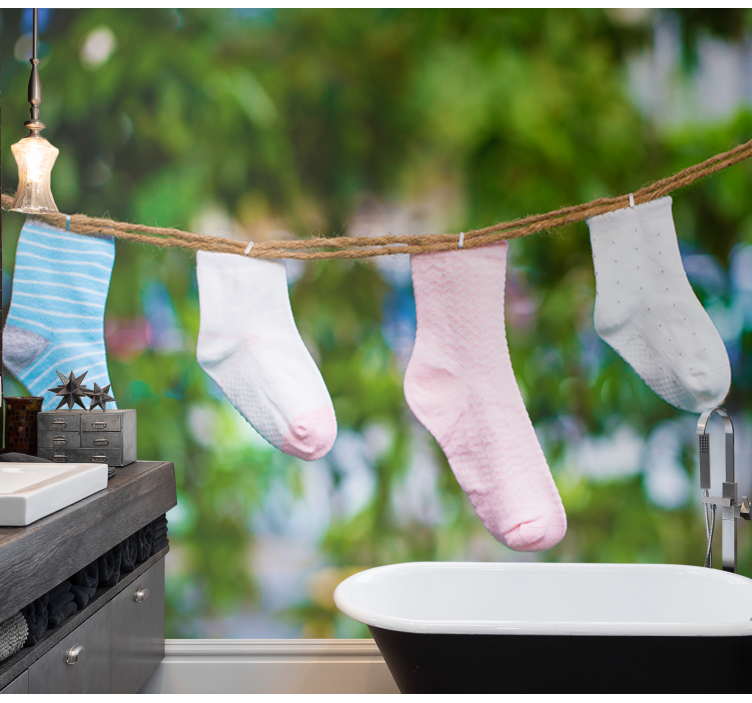 Hängande färgglada strumpor Fototapeter Vintage - Tenstickers