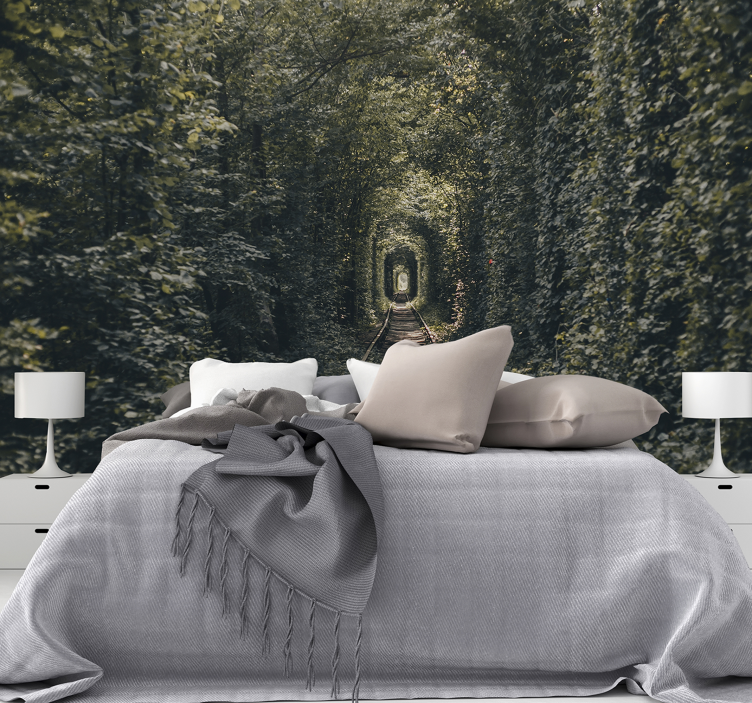 Järnväg tunnel av träd natur fototapet - Tenstickers