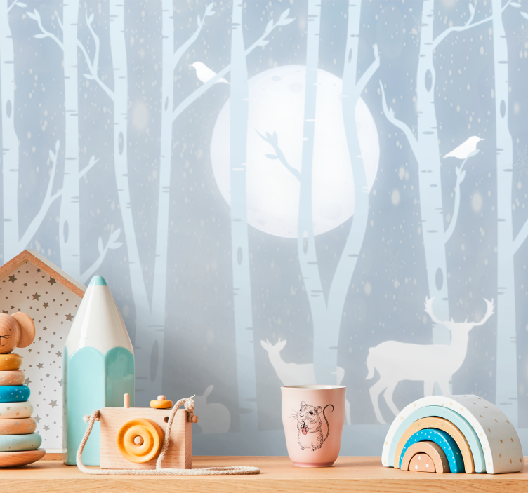 Konstnärlig skog vita rådjur natur fototapet - Tenstickers