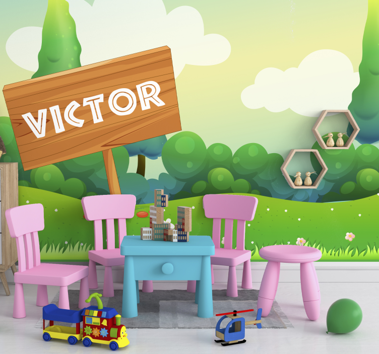 Lekfullt grönt landskap Fototapeter Barnens - Tenstickers