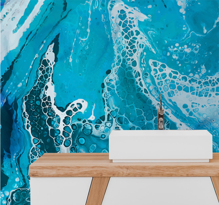 Ljusblå fototapeter i flytande marmoreffekt - Tenstickers