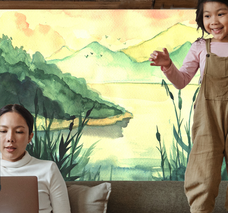 Fridfullt handritande landskap Fototapeter Sjöar - Tenstickers