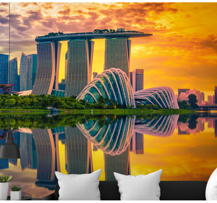 Reflexer av singapore city på ned fototapeta - Tenstickers