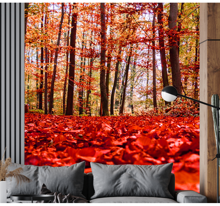 Röda blad skog fototapeta - Tenstickers