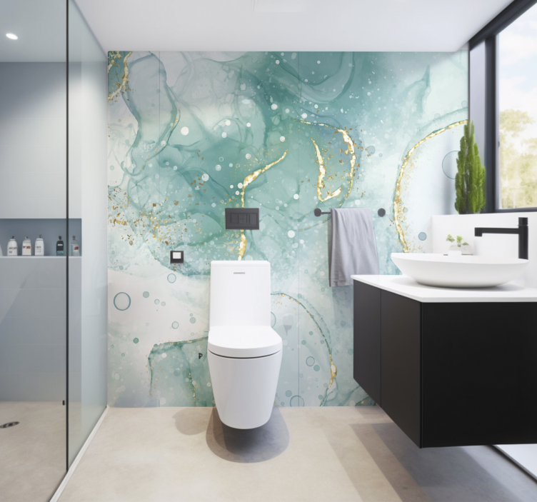 Turkos och guldmarmor Badkar Fototapeter - Tenstickers