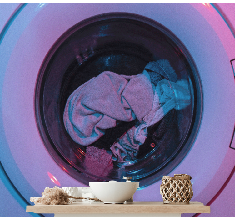 Tvätt inuti tvättmaskin badrum fototapeter - Tenstickers
