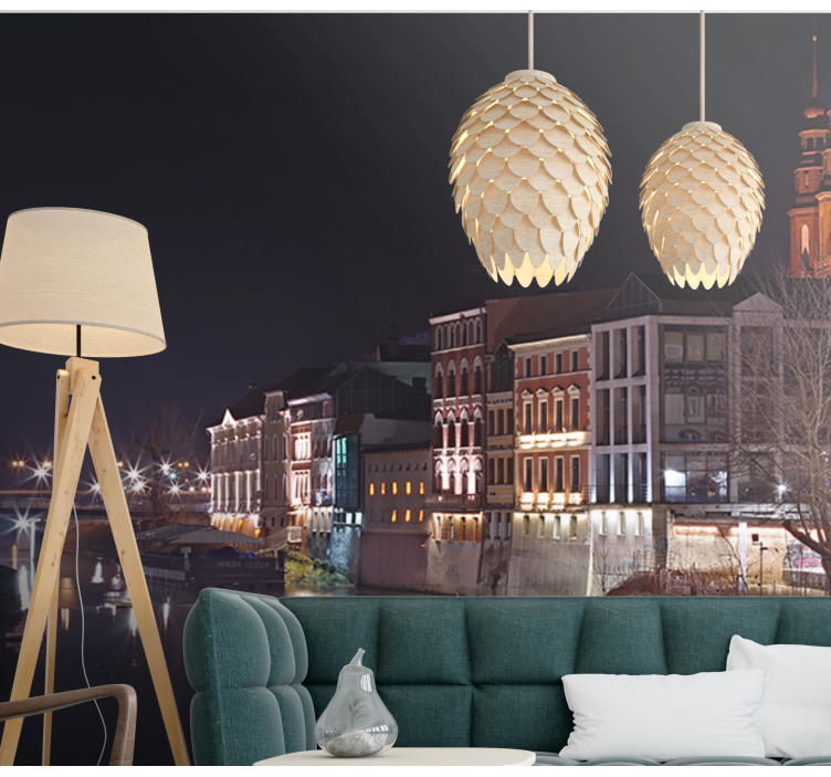 Upplyst arkitektur vid floden Fototapeter Städer och länder - Tenstickers