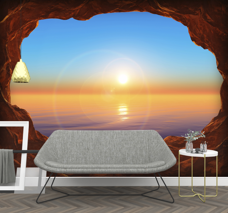 Utsikt till havet genom en grotta 3d fototapet - Tenstickers