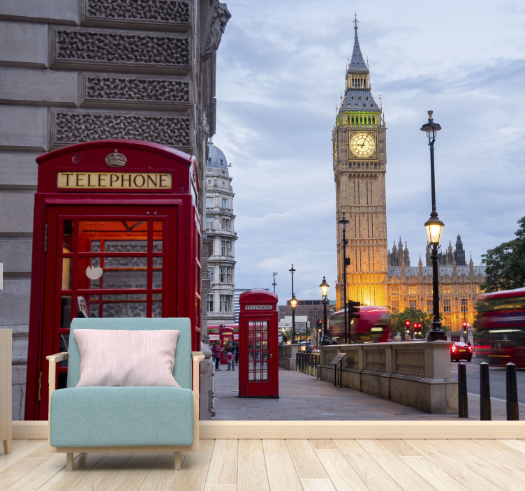 Fototapet i stadens telefonkiosk - Tenstickers