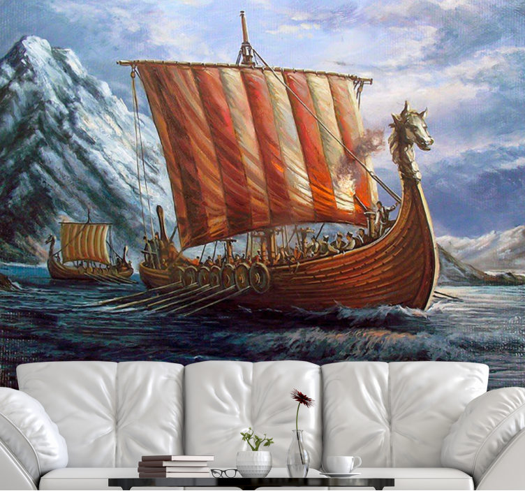 Vikingaskepp vintage fototapeta - Tenstickers