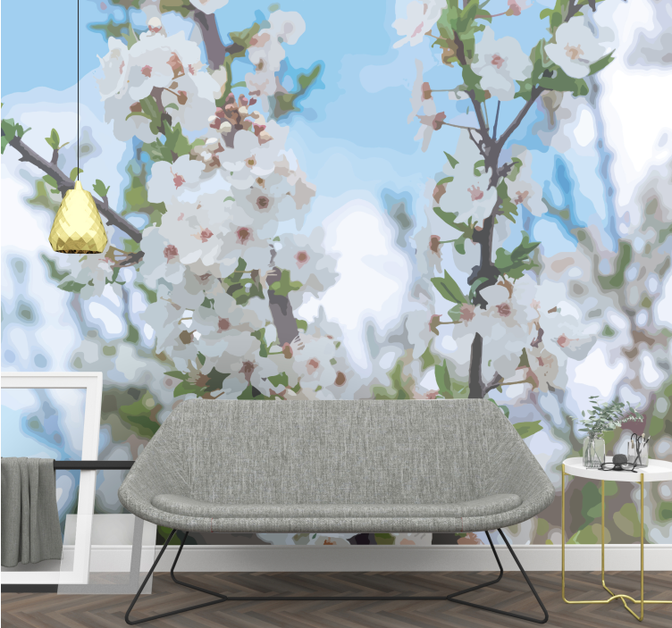 Vit blomma gren Fototapeter Blommor - Tenstickers