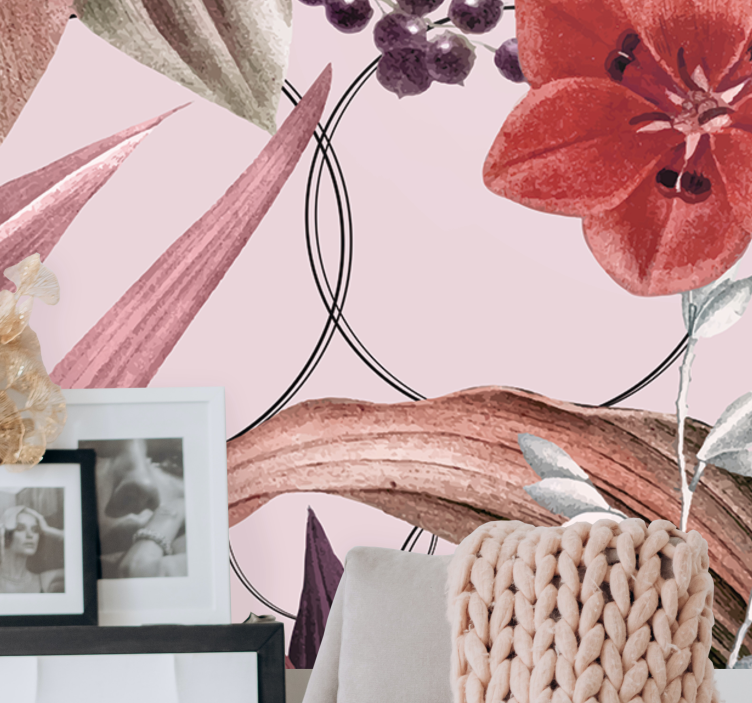 Vita blommor med svarta cirklar 3d fototapet - Tenstickers