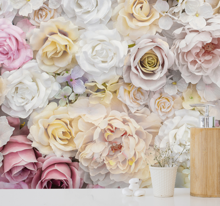 Vita rosor bukett 3d fototapet - Tenstickers