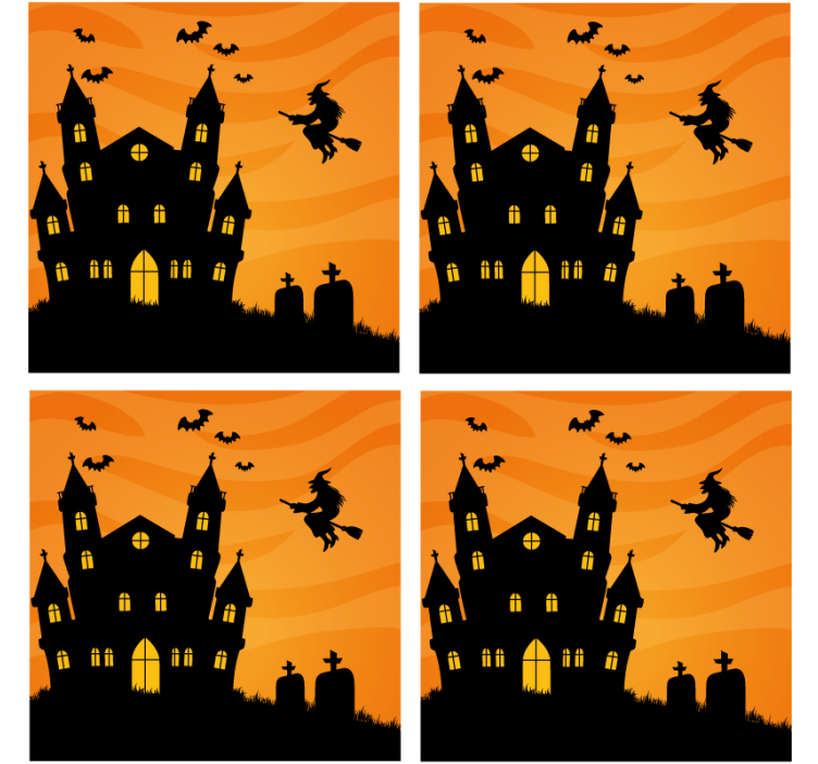 Läskigt slott med fladdermöss halloween glasunderlägg - Tenstickers