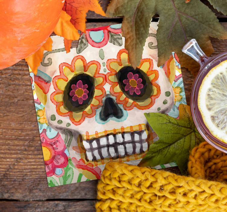 Glasunderlägg halloween färgglad sockerskalle - Tenstickers