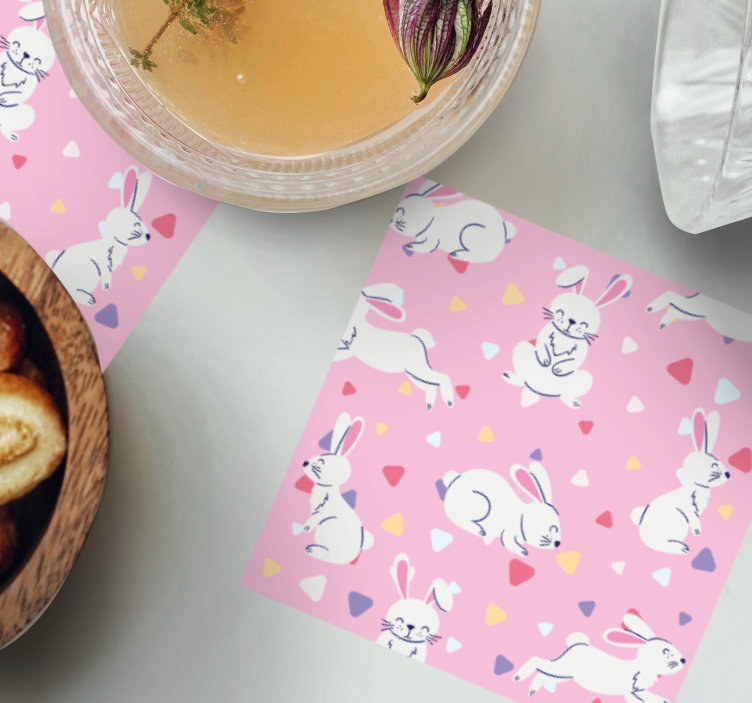 Anpassningsbar glasunderlägg lekfulla kaninmönster - Tenstickers