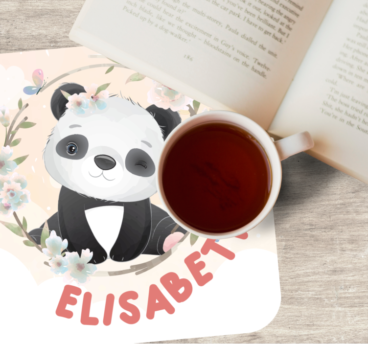 Anpassningsbar glasunderlägg panda med blommotiv - Tenstickers