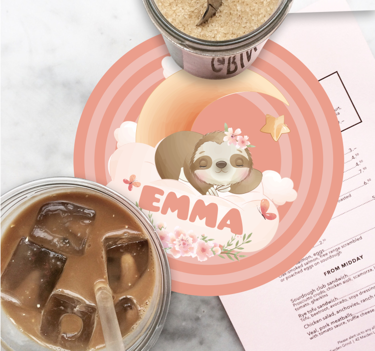 Anpassningsbar glasunderlägg sloth måne blomma - Tenstickers