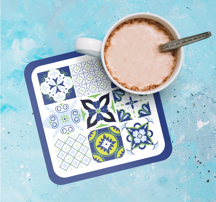 Blå marockansk stil vinyl glasunderlägg - Tenstickers