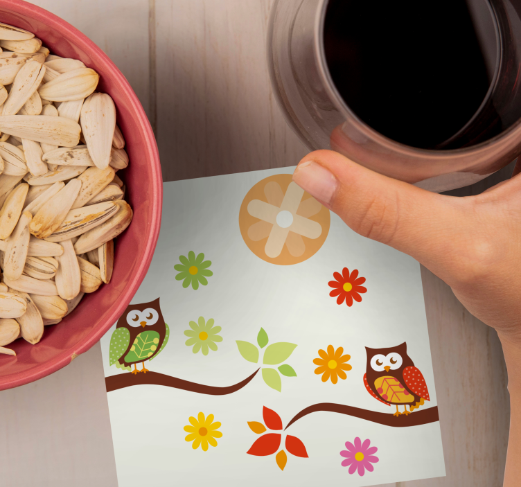 Färgglada ugglor och blommor glasunderlägg nördar - Tenstickers