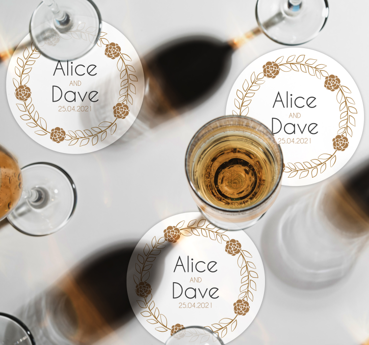 Firande med datum och namn bröllop glasunderlägg - Tenstickers