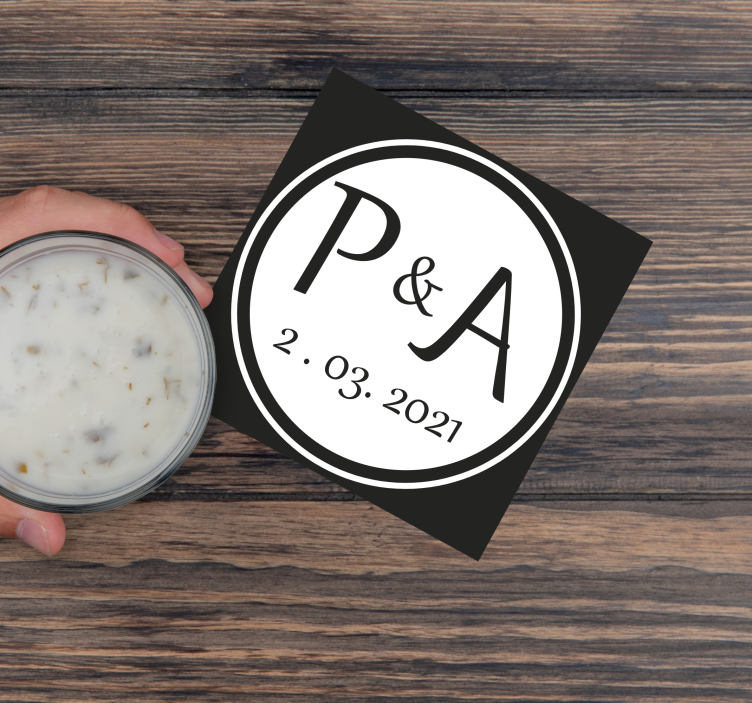 Förlovar initialer med datum bröllop glasunderlägg - Tenstickers