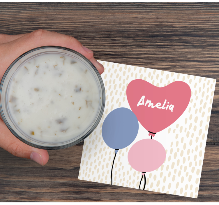 Glad b-dag baloons med namn fler glasunderlägg - Tenstickers