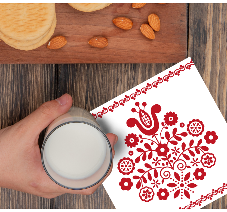 Glasunderlägg blommigt folkmotiv - Tenstickers