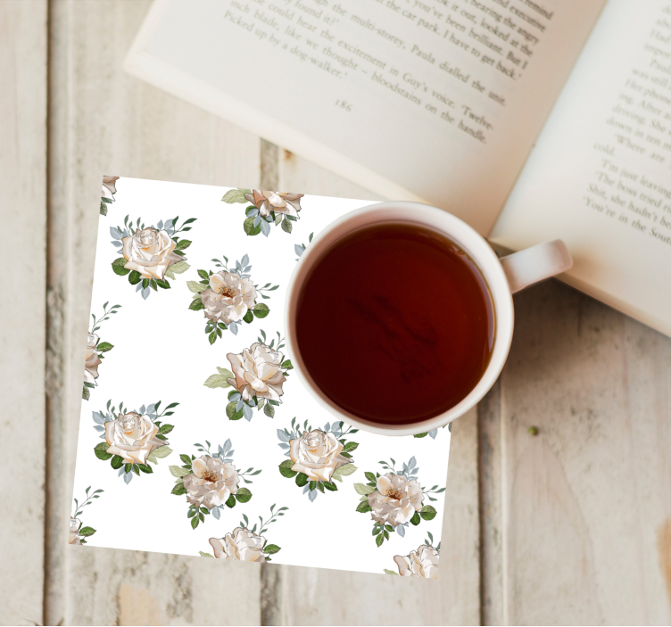 Glasunderlägg blommigt vitt bakgrundsmönster - Tenstickers