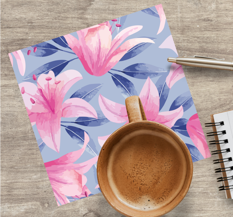 Glasunderlägg blommönster med rosa liljor - Tenstickers